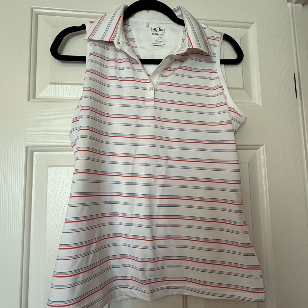 adidas White Striped Sleeveless Blouse